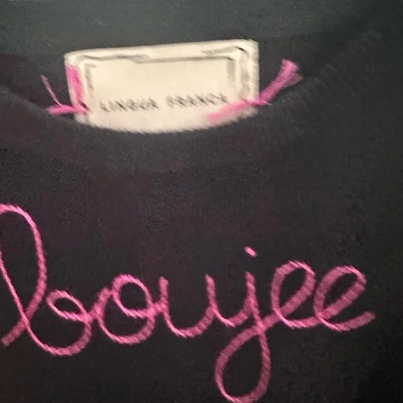 Lingua Franca Women's Black Sweater with Pink Embroidery - Picture 4 of 8